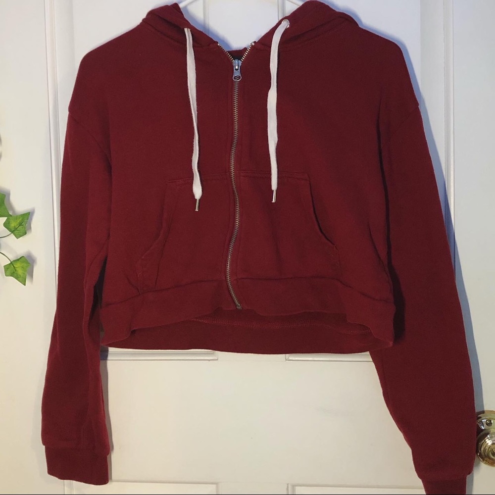red full zip forever 21 hoodie sweatshirt